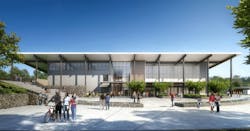 Exterior of the cafeteria and gym building Exterior of the cafeteria and gym building