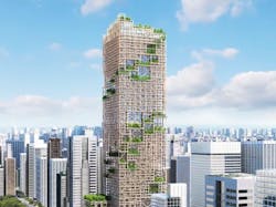 Exterior of Sumitomo's planned wood tower Exterior of Sumitomo's planned wood tower