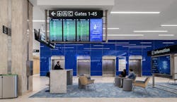 Elevator bank and seating group Elevator bank and seating group