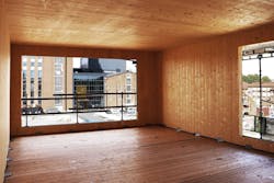 Unfinished interior room in mass timber building Unfinished interior room in mass timber building