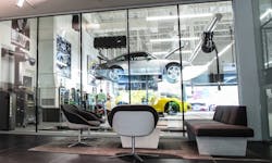 Large window with view into the service bays Large window with view into the service bays