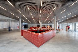 Red furniture in MECA restaurant Red furniture in MECA restaurant