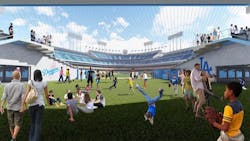 Open field play area beyond centerfield pavilion Open field play area beyond centerfield pavilion