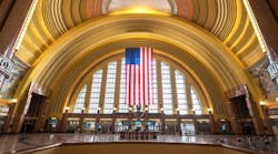 Inside Union Terminal with American flag Inside Union Terminal with American flag