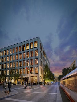 PAE Living Building exterior at night PAE Living Building exterior at night