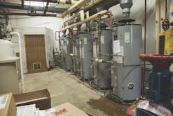 Old conventional water heaters at Culver Cove, Inc., condominiums Old conventional water heaters at Culver Cove, Inc., condominiums