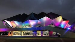 Performance Hall lit up at night at the Taipei Music Center Performance Hall lit up at night at the Taipei Music Center