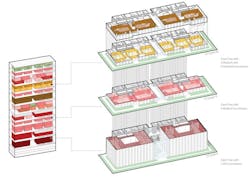 Courtrooms of different sizes are placed onto court “trays” Courtrooms of different sizes are placed onto court “trays”