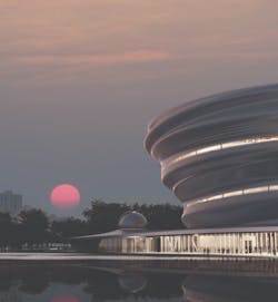 Hainan Museum of Science and Technology exterior at dusk Hainan Museum of Science and Technology exterior at dusk