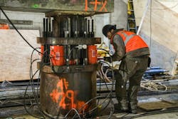 Hydraulic jacks used to raise the theater Hydraulic jacks used to raise the theater