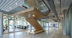 A staircase connects the three floors A staircase connects the three floors