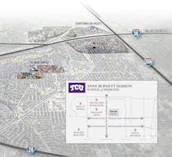 Co Architects Tcu Burnett Som Aerial Proximity Map Courtesy Tcu Co Architects Tcu Burnett Som Aerial Proximity Map Courtesy Tcu