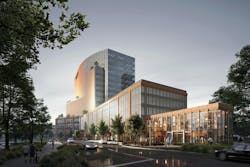 Construction recently started on 5 City Blvd, a 15-story office and mixed-use building in Nashville. Rendering courtesy Goettsch Partners Construction recently started on 5 City Blvd, a 15-story office and mixed-use building in Nashville. Rendering courtesy Goettsch Partners