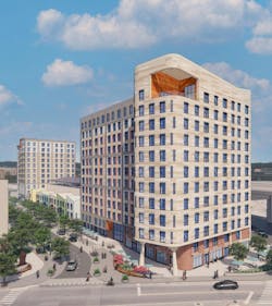 Affordable housing redevelopment exterior rendering Affordable housing redevelopment exterior rendering