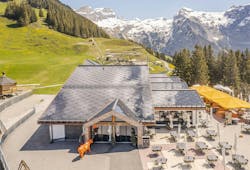 SunStyle by CertainTeed solar roofing on restaurant in the mountains SunStyle by CertainTeed solar roofing on restaurant in the mountains