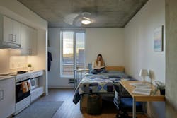 The 656-unit Academe at 198 is the newest addition to UC Law’s Academic Village. Photo: Bruce Damonte, courtesy Perkins&Will The 656-unit Academe at 198 is the newest addition to UC Law’s Academic Village. Photo: Bruce Damonte, courtesy Perkins&Will