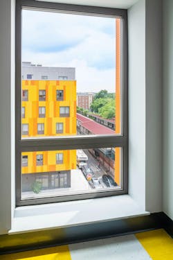 Brooklyn's colorful Van Sinderen Plaza affordable housing project includes retail, public spaces. Photo courtesy GLUCK+ Brooklyn's colorful Van Sinderen Plaza affordable housing project includes retail, public spaces. Photo courtesy GLUCK+