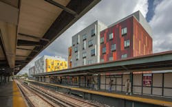 Brooklyn's colorful Van Sinderen Plaza affordable housing project includes retail, public spaces. Photo courtesy GLUCK+ Brooklyn's colorful Van Sinderen Plaza affordable housing project includes retail, public spaces. Photo courtesy GLUCK+