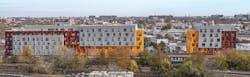 Brooklyn's colorful Van Sinderen Plaza affordable housing project includes retail, public spaces. Photo courtesy GLUCK+ Brooklyn's colorful Van Sinderen Plaza affordable housing project includes retail, public spaces. Photo courtesy GLUCK+