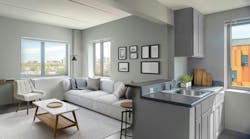 Brooklyn's colorful Van Sinderen Plaza affordable housing project includes retail, public spaces. Photo courtesy GLUCK+ Brooklyn's colorful Van Sinderen Plaza affordable housing project includes retail, public spaces. Photo courtesy GLUCK+