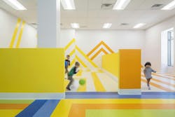 Brooklyn's colorful Van Sinderen Plaza affordable housing project includes retail, public spaces. Photo courtesy GLUCK+ Brooklyn's colorful Van Sinderen Plaza affordable housing project includes retail, public spaces. Photo courtesy GLUCK+