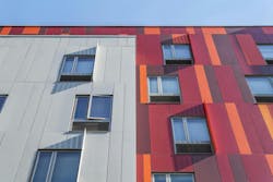 Brooklyn's colorful Van Sinderen Plaza affordable housing project includes retail, public spaces. Photo courtesy GLUCK+ Brooklyn's colorful Van Sinderen Plaza affordable housing project includes retail, public spaces. Photo courtesy GLUCK+