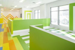 Brooklyn's colorful Van Sinderen Plaza affordable housing project includes retail, public spaces. Photo courtesy GLUCK+ Brooklyn's colorful Van Sinderen Plaza affordable housing project includes retail, public spaces. Photo courtesy GLUCK+