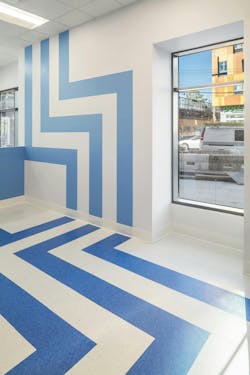 Brooklyn's colorful Van Sinderen Plaza affordable housing project includes retail, public spaces. Photo courtesy GLUCK+ Brooklyn's colorful Van Sinderen Plaza affordable housing project includes retail, public spaces. Photo courtesy GLUCK+