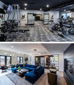 club room and lounge, fitness center at mall-to-apartments conversion club room and lounge, fitness center at mall-to-apartments conversion