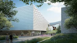 Northwest view of the new Hawks Pavilion entry drive. Rendering courtesy Moare Northwest view of the new Hawks Pavilion entry drive. Rendering courtesy Moare