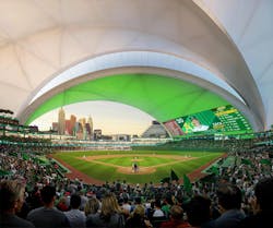 Bjarke Ingels’ design for the Oakland A’s new Las Vegas ballpark. Rendering by Negativ Bjarke Ingels’ design for the Oakland A’s new Las Vegas ballpark. Rendering by Negativ