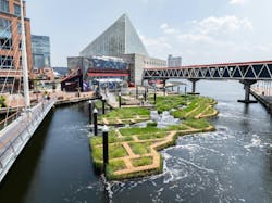 Baltimore’s National Aquarium opens 10,000-sf floating wetland that mimics the harbor’s original tidal marsh habitat. Photo: Philip Smith, National Aquarium Baltimore’s National Aquarium opens 10,000-sf floating wetland that mimics the harbor’s original tidal marsh habitat. Photo: Philip Smith, National Aquarium