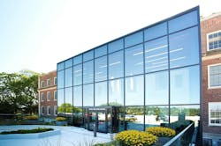 VacuMax Vacuum Insulating Glass building product on college welcome center VacuMax Vacuum Insulating Glass building product on college welcome center