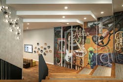 Lobby mural at multifamily housing community Lobby mural at multifamily housing community