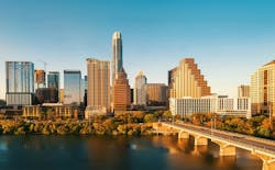 Downtown Austin Texas skyline with view of the Colorado river Downtown Austin Texas skyline with view of the Colorado river
