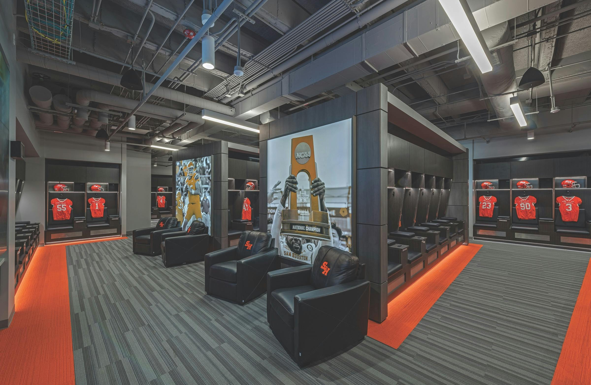 the renovation of Sam Houston State University&rsquo;s Mafrige Fieldhouse Locker Room, Photo courtesy PBK