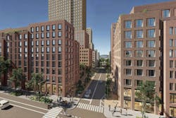 Mixed-use affordable housing rendering Mixed-use affordable housing rendering