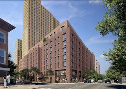 Mixed-use affordable housing rendering Mixed-use affordable housing rendering