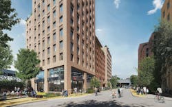 Mixed-use affordable housing rendering Mixed-use affordable housing rendering