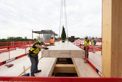Topping off construction of Brookhaven (Ga.) City Centre with mass timber component. Image; Courtesy of McCarthy Topping off construction of Brookhaven (Ga.) City Centre with mass timber component. Image; Courtesy of McCarthy