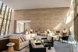 Amenities include a glass-enclosed, double-height bridge lounge (pictured), golf simulator, virtual gaming studio, and private dining with catering kitchen. Photo: Evan Joseph, courtesy Witkoff & Access Industries Amenities include a glass-enclosed, double-height bridge lounge (pictured), golf simulator, virtual gaming studio, and private dining with catering kitchen. Photo: Evan Joseph, courtesy Witkoff & Access Industries