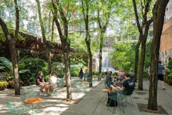 Greenacre Park in midtown Manhattan creates a cool and shady microclimate with a pergola, honey locusts, and a misty water feature Greenacre Park in midtown Manhattan creates a cool and shady microclimate with a pergola, honey locusts, and a misty water feature