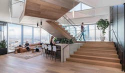 One of the key design elements in the Sherman & Howard law office is the connecting staircase between the firm’s two floors. It’s one of several social areas in the office One of the key design elements in the Sherman & Howard law office is the connecting staircase between the firm’s two floors. It’s one of several social areas in the office