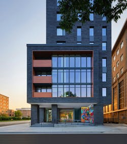 In contrast to its more traditional elevation along Regent Street, Chapter Madison’s side sports a modernist character with deep balconies and larger windows In contrast to its more traditional elevation along Regent Street, Chapter Madison’s side sports a modernist character with deep balconies and larger windows