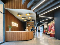 An energetic mural defines one study zone in the lobby at Chapter Madison—one of the many flexible gathering zones throughout the 10-story building designed by LJC and developed by CRG and Kenter Capital An energetic mural defines one study zone in the lobby at Chapter Madison—one of the many flexible gathering zones throughout the 10-story building designed by LJC and developed by CRG and Kenter Capital