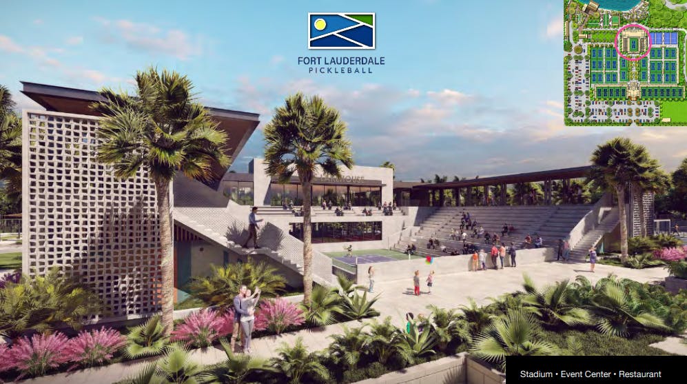 The Fort in Fort Lauderdale, Fla., will have four grandstands with bleachers. Its soft opening is this month. Image credit: Architectural Alliance Architecture