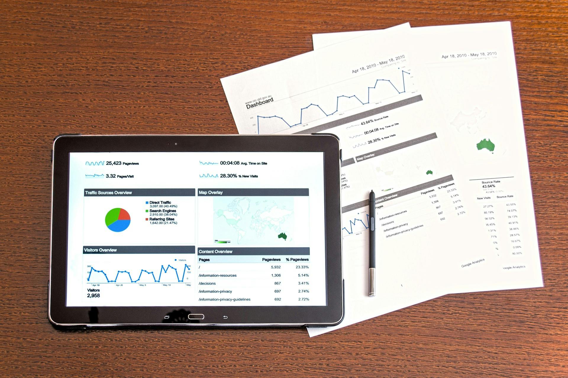 Ipad and paper report analysis stock image