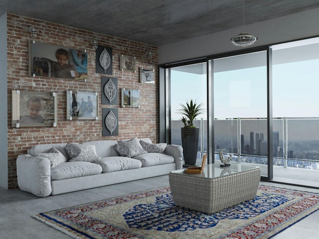 Maximalist apartment interior skyscraper