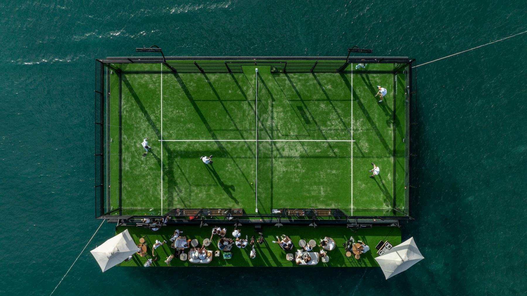 A. padel court is floating along the MIami water line. Image: Yntegra Group