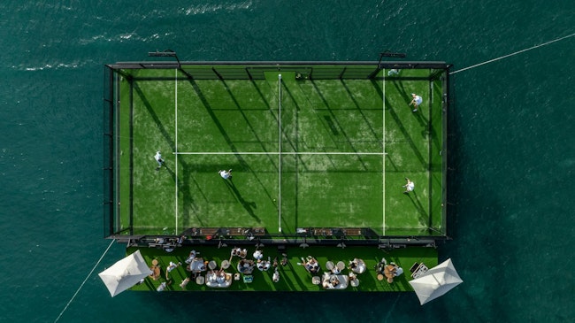 A. padel court is floating along the MIami water line. Image: Yntegra Group